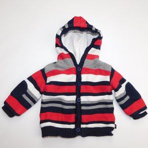 Kitestrings Baby 0-3 Months Striped Knit Hooded lined Cardigan Sweater Red White